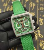 Copy TAG Heuer Monaco Skeleton Quartz Titanium Green Rubber Strap Watches 39mm